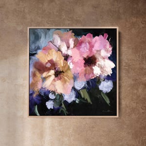 Tropical Flowers Wall Art – Pink and Yellow Botanical Painting, Square Wall Art, Beach Home Decor, Abstract Art &#39;Bora Bora&#39;