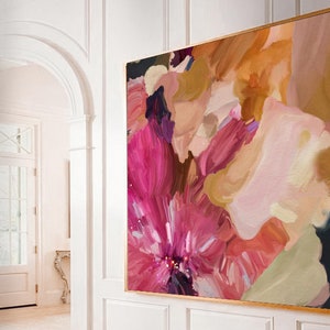 Canvas Fine Art Print Made from Original Painting Floral Wall Art Extra Large Oversized Art 'Clara Auri X Square II' image 1