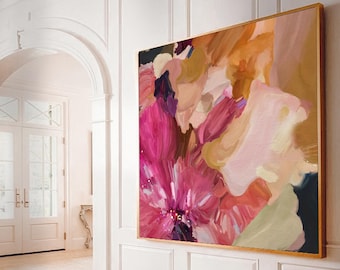 Canvas Fine Art Print - Made from Original Painting - Floral Wall Art - Extra Large Oversized Art 'Clara Auri X - Square II'