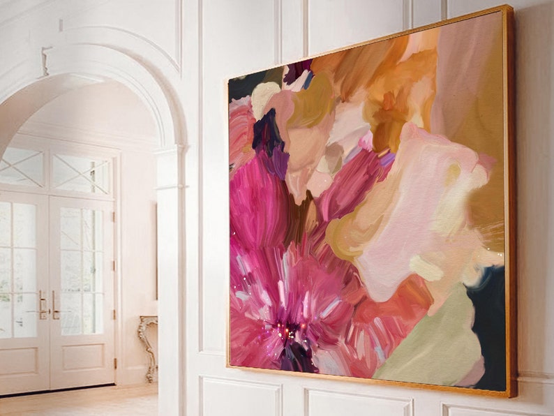 Canvas Fine Art Print Made from Original Painting Floral Wall Art Extra Large Oversized Art 'Clara Auri X Square II' image 1