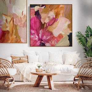 Canvas Fine Art Print Made from Original Painting Floral Wall Art Extra Large Oversized Art 'Clara Auri X Square II' image 3