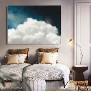 Sapphire Blue Cloud Print Sky Wall Art Abstract Painting Minimalist Wall Decor Dark Blue Art 'Cumulus V Landscape' image 2