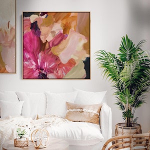 Canvas Fine Art Print Made from Original Painting Floral Wall Art Extra Large Oversized Art 'Clara Auri X Square II' image 7