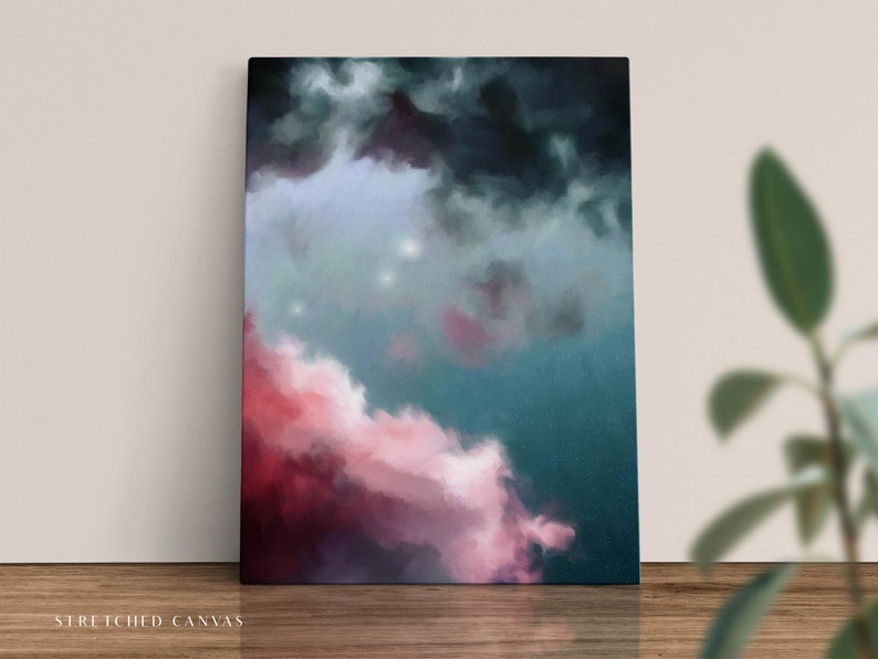 Moody Cloud Painting Dark Wall Art Antique Moody Sky Print Large Canvas Painting 'Nimbus II' image 5