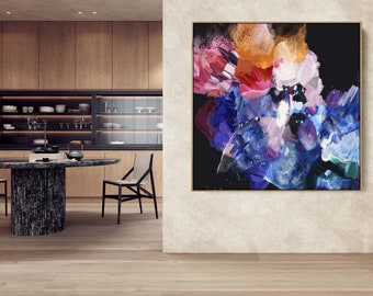 Extra Large Abstract Wall Art on Canvas | Blue Pink Aqua Orange Fuchsia Original Work | Stretched Canvas Available