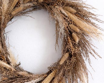 Pampas, Grasses & Lavender Wreath | Neutral Boho Dried Floral Wreath | Minimal Year-Round Home Decor