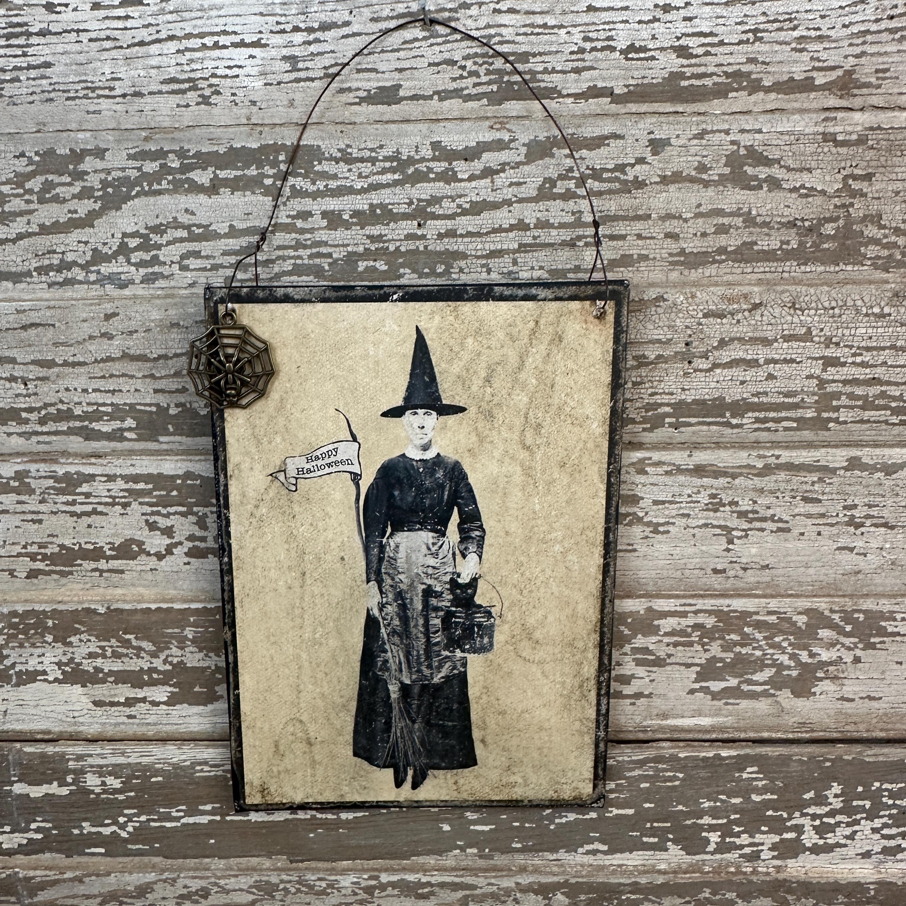 Primitive Old Witch Happy Halloween Wall Hanging 5" x 7"