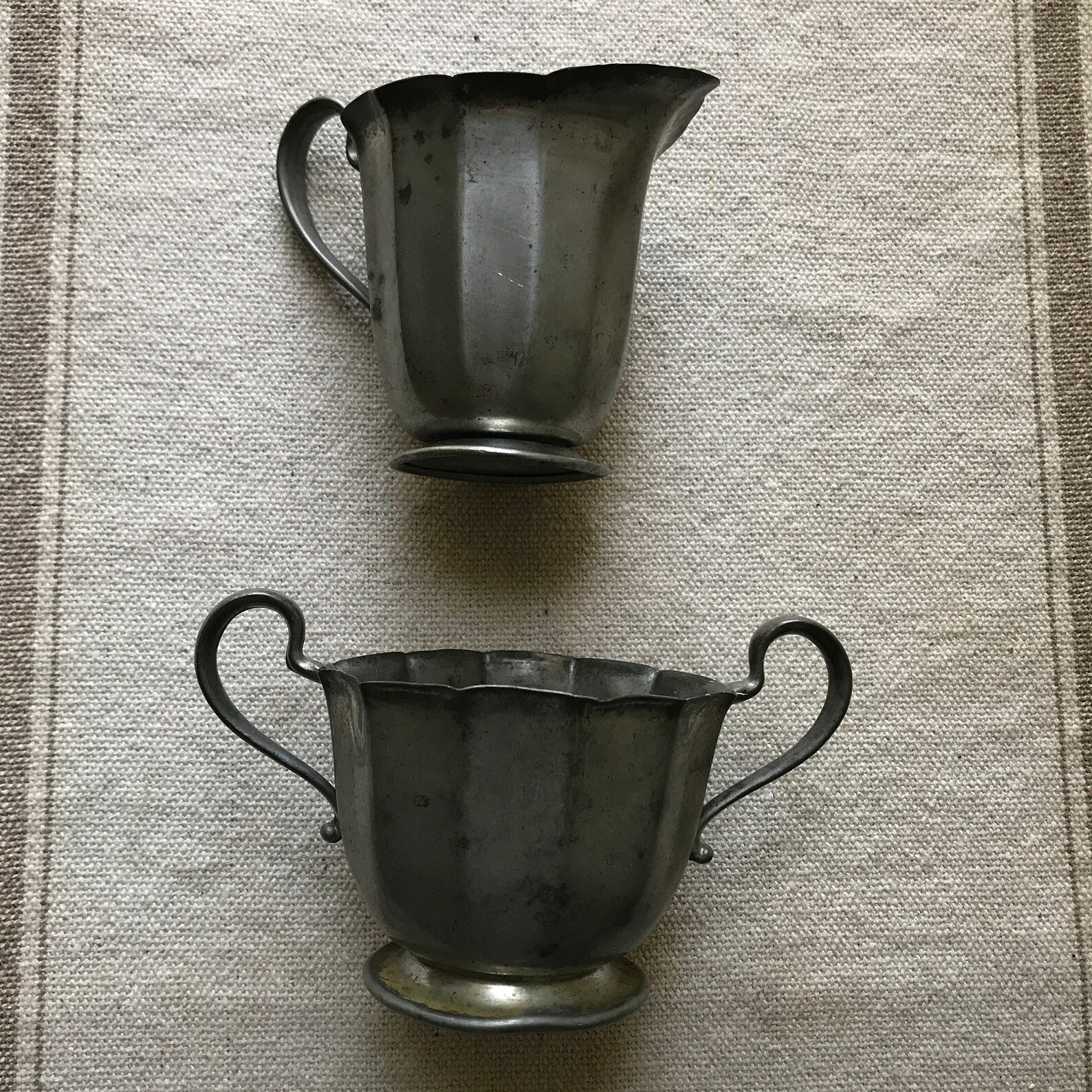Vintage Tarnished Old English Genuine Pewter Sugar Creamer Set Etsy