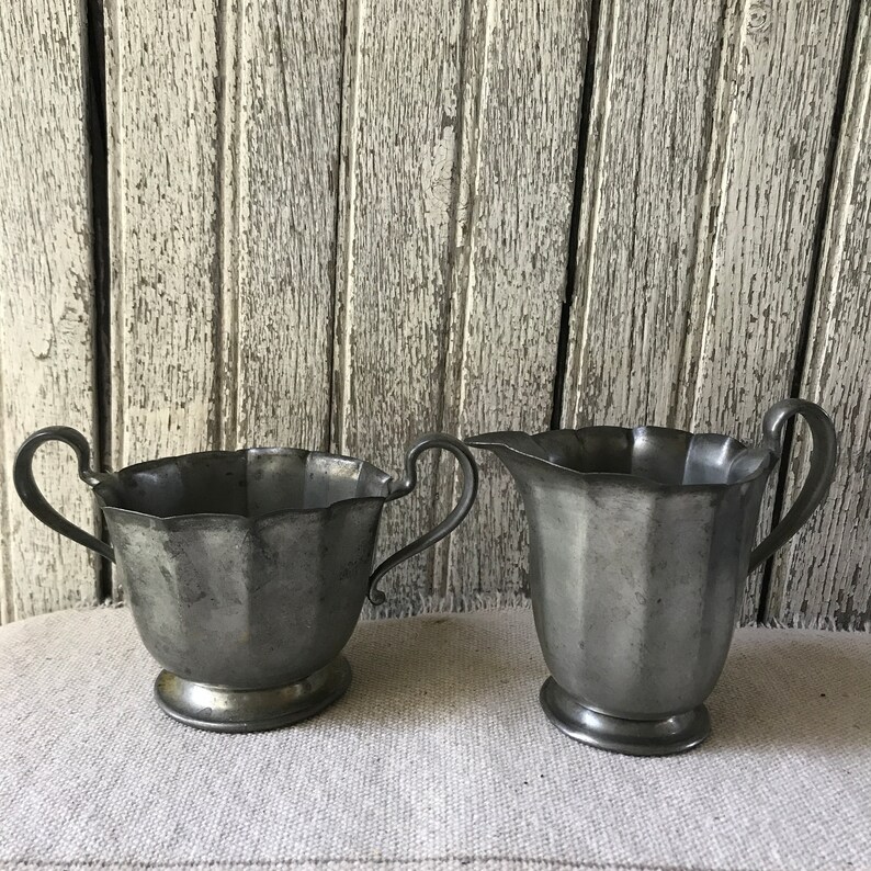 Vintage Tarnished Old English Genuine Pewter Sugar Creamer Set Etsy