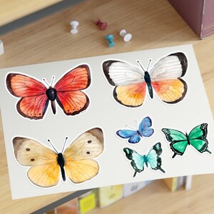 Watercolor Butterfly Sticker Sheet: Yellow Butterflies, Moth Decals
