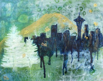 seattle art seattle skyline watercolor space needle print etsy