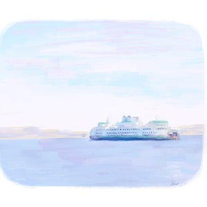 Seattle Ferry Art Print: Puget Sound, Bainbridge Island Travel Souvenir