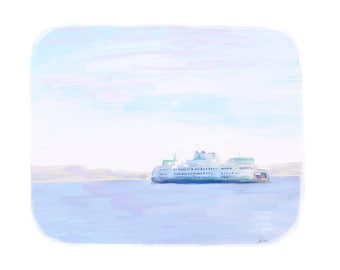 Seattle Ferry Art Print: Puget Sound, Bainbridge Island Travel Souvenir