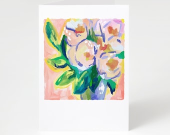 Impressionist Pink Flower Card: Personalized Blank Card