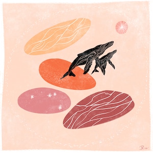 Mid-Century Modern Whale Art Print: Pink Whale Painting