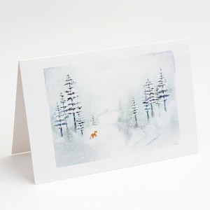 Fox in snow, Woodland snow, Winter watercolor, winter fox, Fox Card, Holdiay Card, Christmas Card, Watercolor Card Blank Card