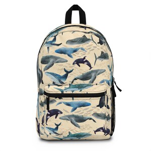 ザトウクジラ スクールバックパック バックパック クジラバッグ ノートパソコン用バックパック クジラバックパック スクールバッグ 海の生き物 新学期 美的バッグ 水彩画
