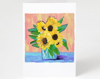 Impressionist Sunflower Blank Card: Personalized Floral Note Card