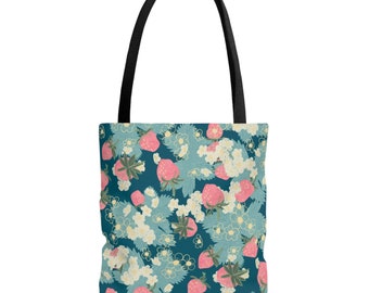 Canvas Strawberry Tote Bag, Strawberry Farmers Market Bag