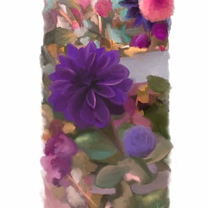 Dahlia Painting, Purple Flowers, Abstract floral painting, Abstract Dahlia Painting, Mixed Media, Flower bouquet, Abstract, Abstract Dahlia