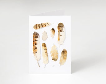 Barn Owl Feather Watercolor Art Card: Blank Feather Print