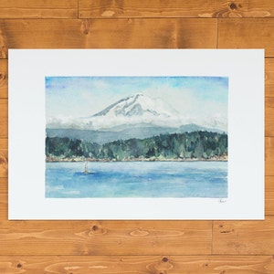 Mount Rainier Watercolor Art Print: Pacific Northwest Mountain Painting