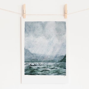 Orca Whale Watercolor Art Print: Pacific Northwest Ocean Scene