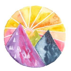 Sunrise Mountain Watercolor Print: Cheerful Nature Wall Art