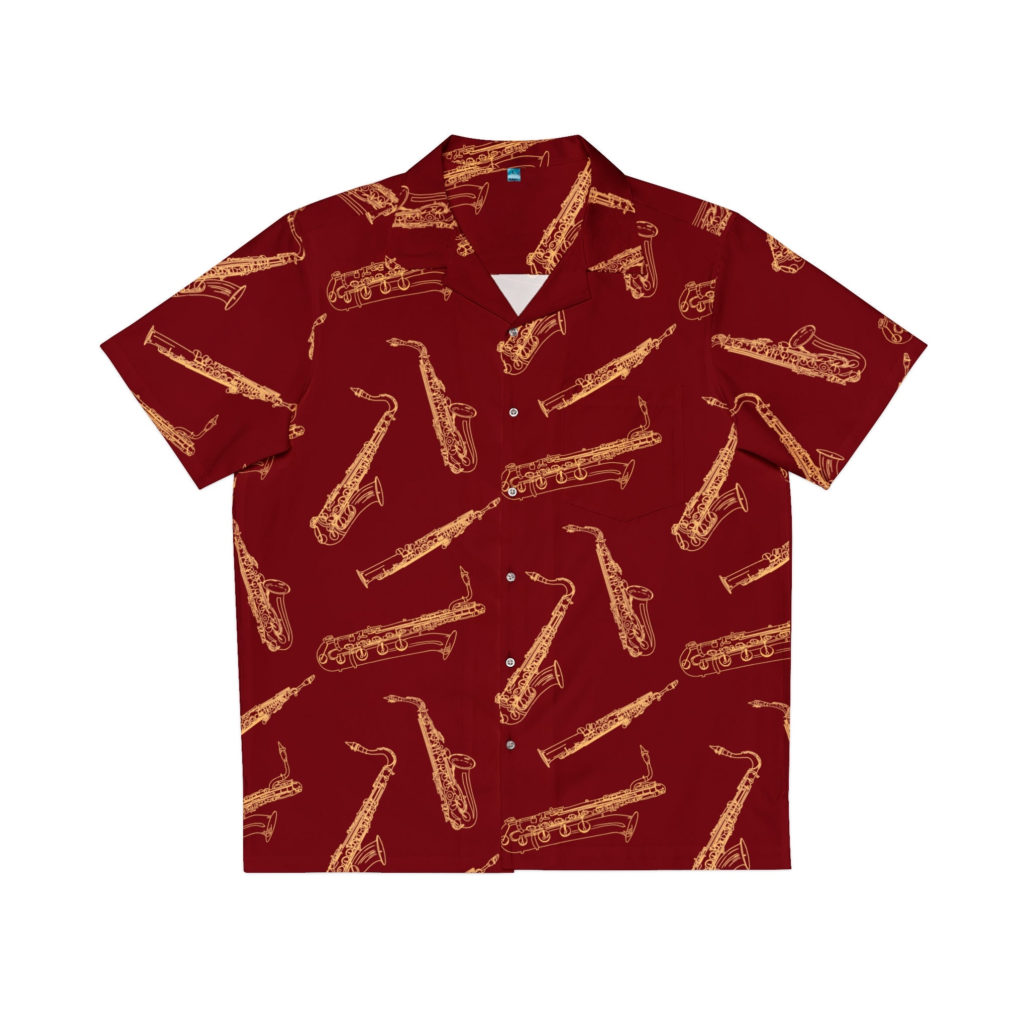 Saxophone Pattern Shirt, Maroon Button-down, Music Teacher Gift - Etsy