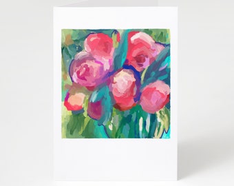 Blank Card, Flowers card, Pink Flowers Card, Abstract Flower card, Rose Card, Peony Card, Single Card, Customized Card, Birthday Card