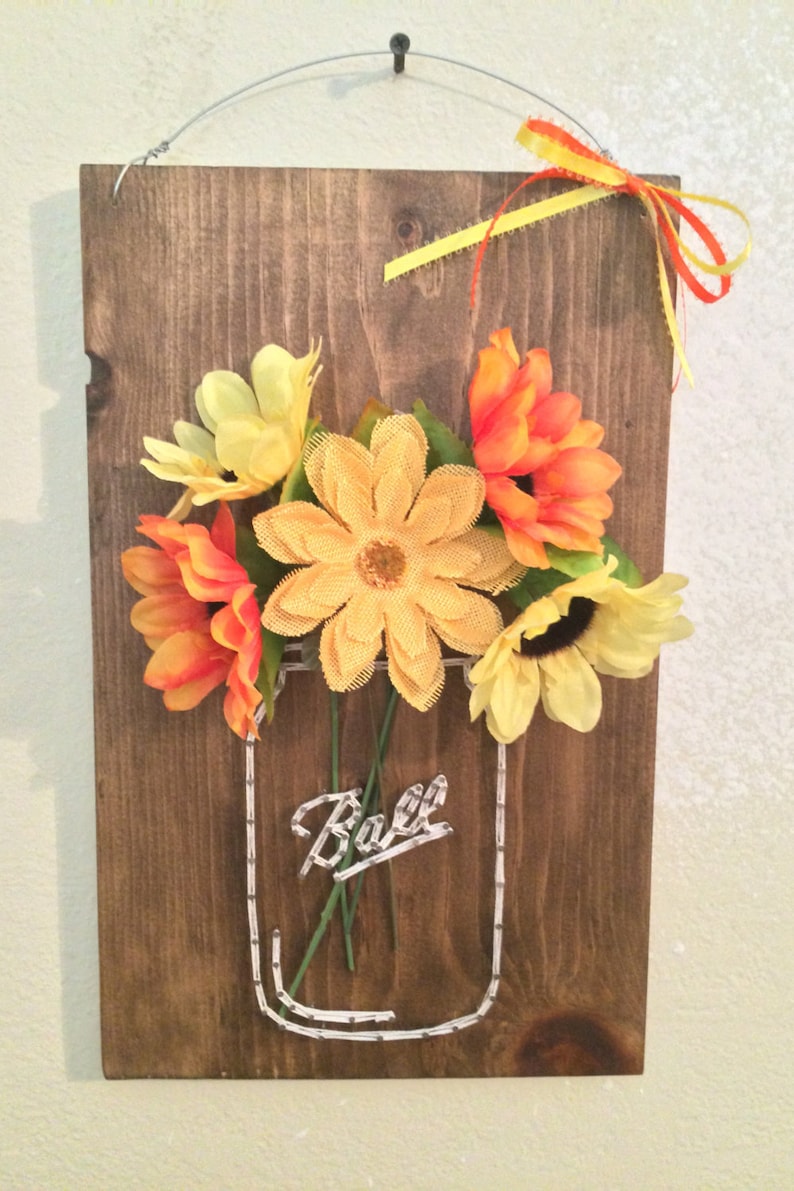 Mason Jar String Art With Flowers Etsy