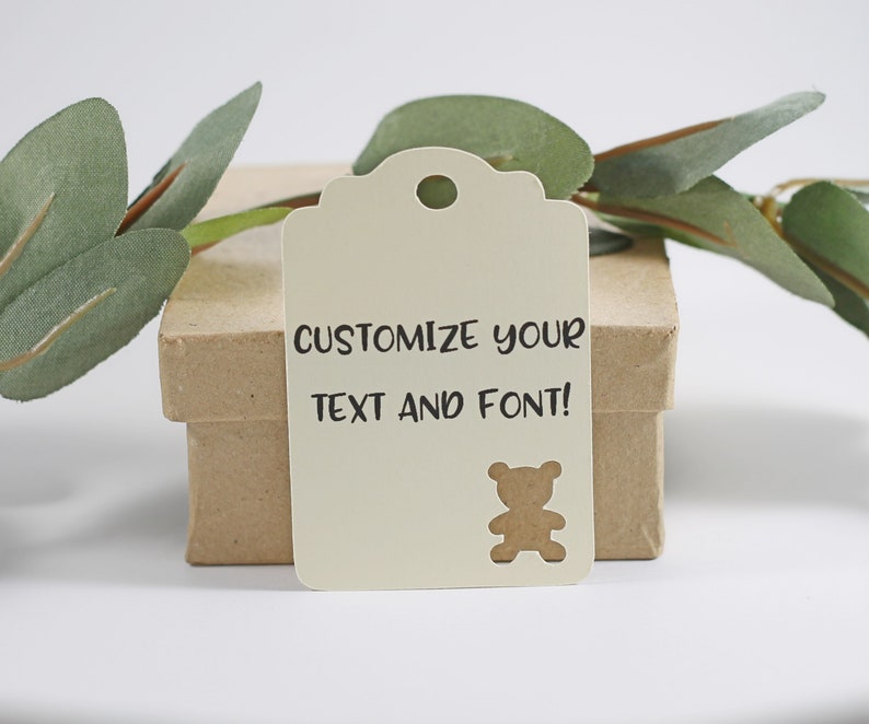 Personalized Teddy Bear Shower Favor Tags Neutral Baby Shower Custom Cream Baby Shower Tags Ivory Bear Shower Tags