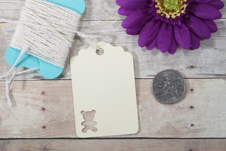 Personalized Teddy Bear Shower Favor Tags Neutral Baby Shower Custom Cream Baby Shower Tags Ivory Bear Shower Tags