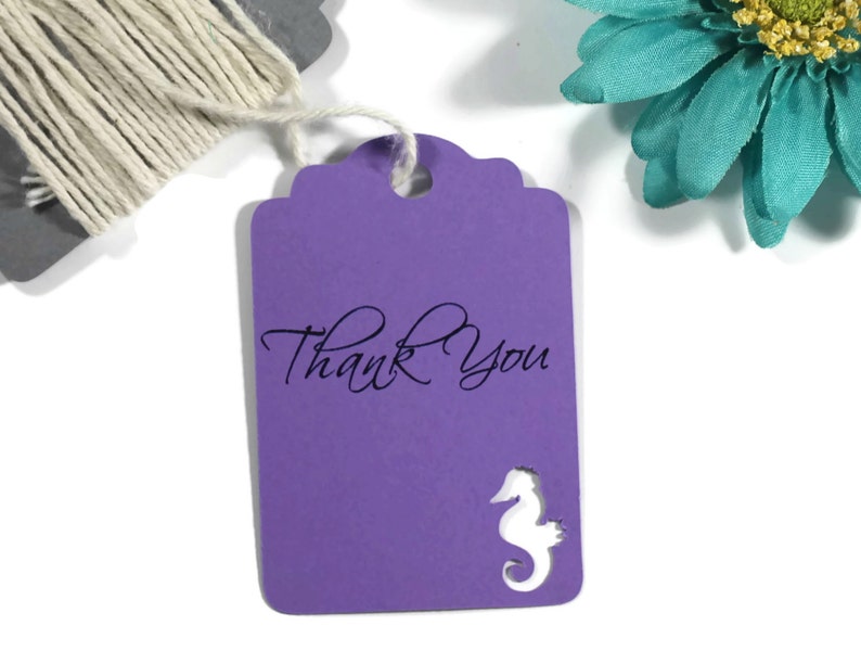 Nautical Tags Purple Seahorse Party Tags Plum Purple Shower Favor Tags Under the Sea Party Theme Thank You Gift Tags