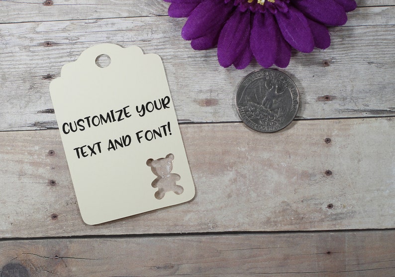 Personalized Teddy Bear Shower Favor Tags Neutral Baby Shower Custom Cream Baby Shower Tags Ivory Bear Shower Tags