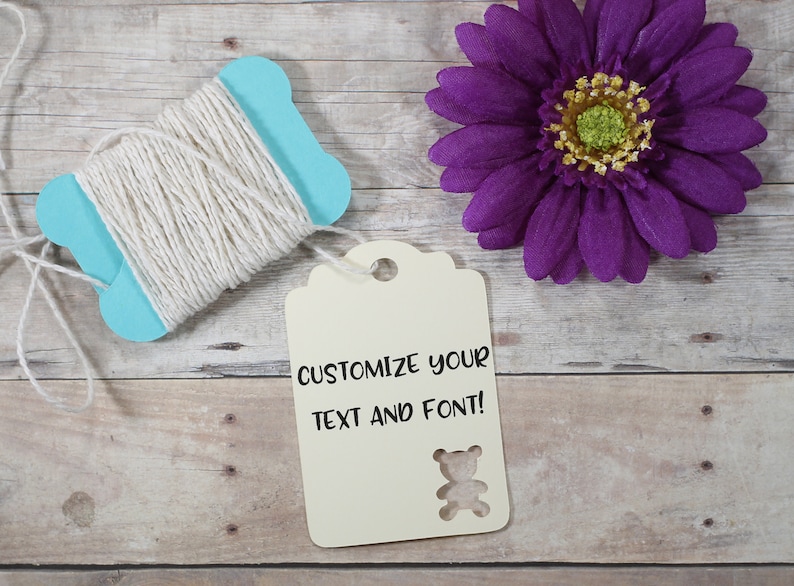 Personalized Teddy Bear Shower Favor Tags Neutral Baby Shower Custom Cream Baby Shower Tags Ivory Bear Shower Tags