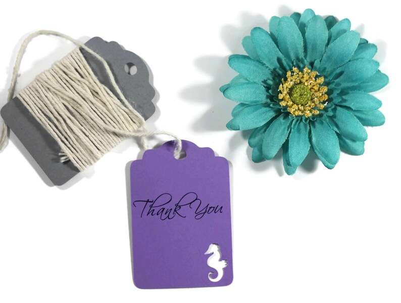 Nautical Tags Purple Seahorse Party Tags Plum Purple Shower Favor Tags Under the Sea Party Theme Thank You Gift Tags