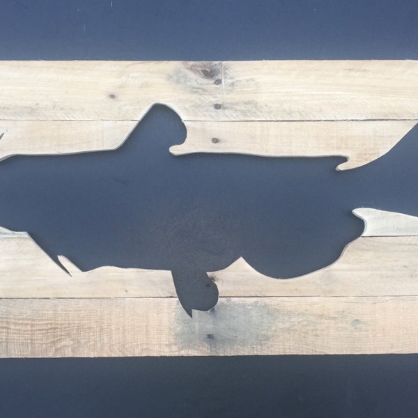 Rustic Catfish (37"x17") reverse cutout fish, nautical wall art decor made from reclaimed wood, silhouette