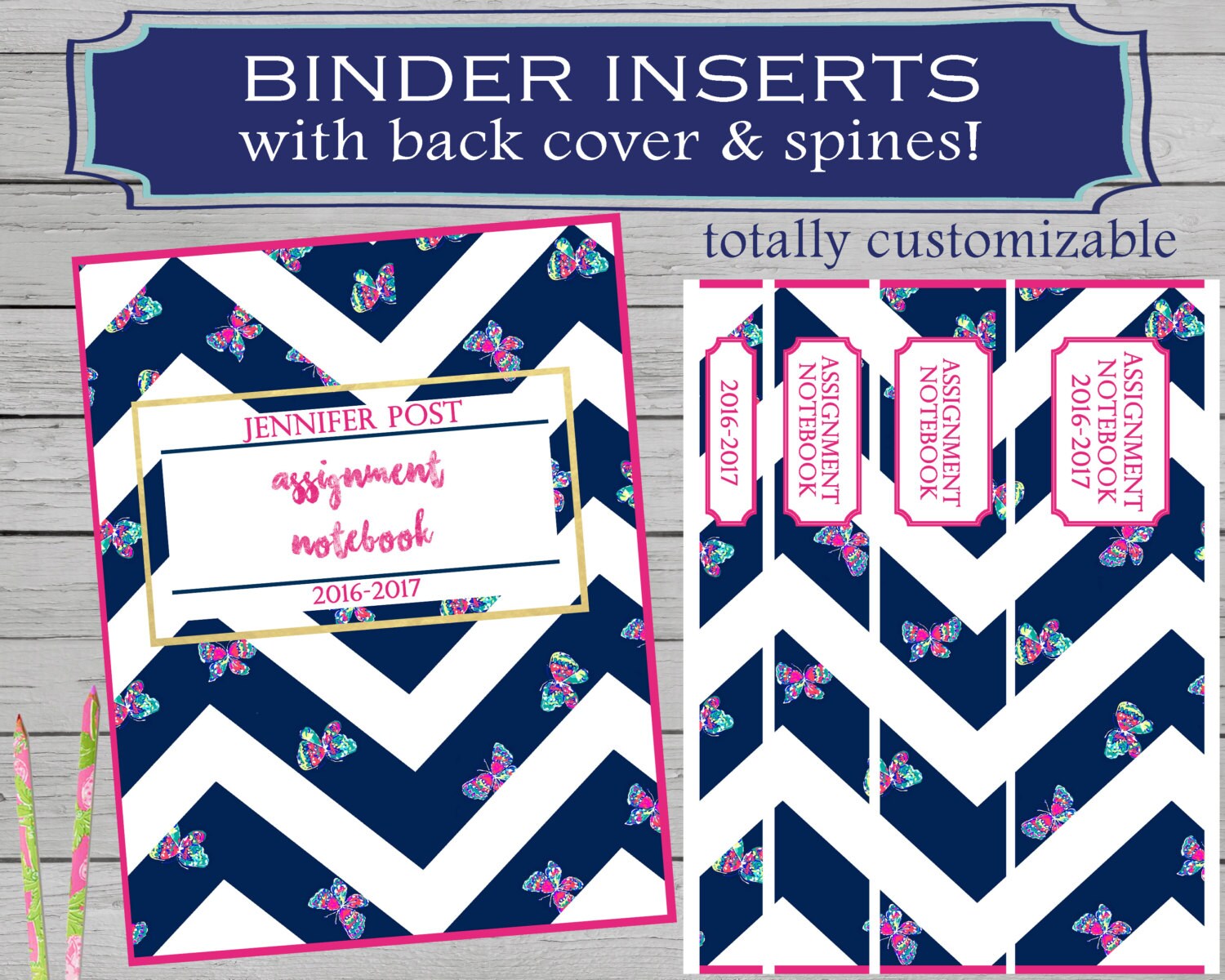Personalized assignment notebook printable binder covers etsy
