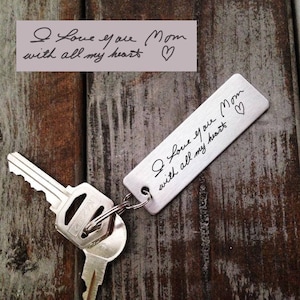 Signature Key chain-Actual Handwriting-Laser Engraved-Brushed Stainless Steel Christmas  Gift-. Customize