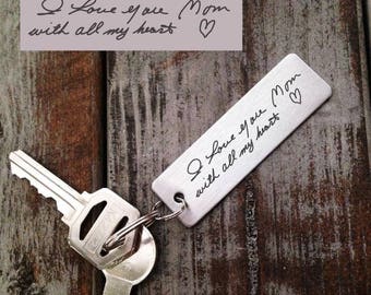 Signature Key chain-Actual Handwriting-Laser Engraved-Brushed Stainless Steel Christmas  Gift-. Customize