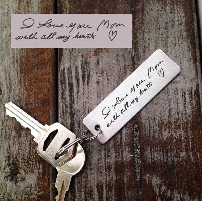 Signature Key chain-Actual Handwriting-Laser Engraved-Brushed image 0