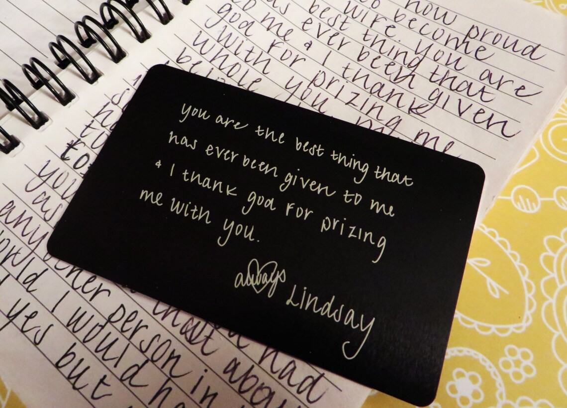 Handwritten Note Engraved Wallet Insert Personalized and Etsy