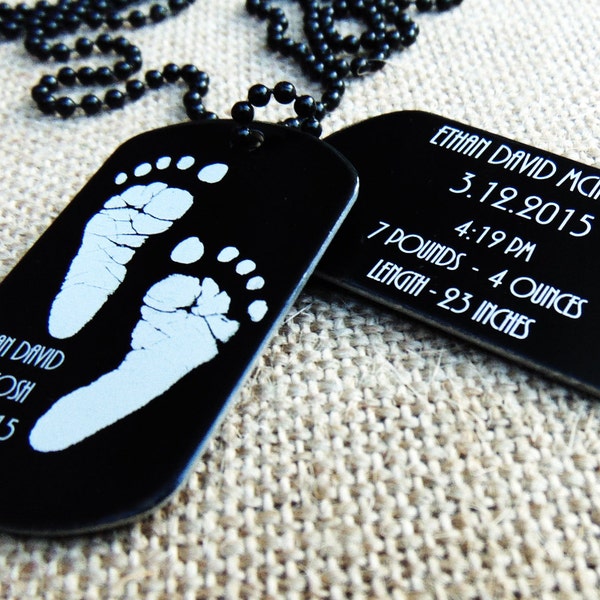Baby Footprint Dog Tag - Anodized Aluminum - Birth Announcement - Laser Engraved - Baby Keepsake