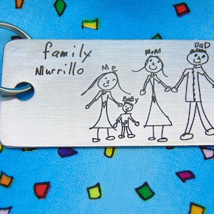 Child&#39;s Artwork Drawing on Key chain,Or Handwriting - Brushed Stainless Steel Gift- Father&#39;s Day Gift, Great Gift for parents, grand parents