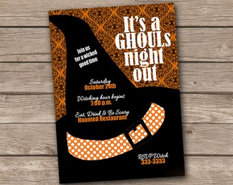 Ghouls Night Out witch hat halloween invitation