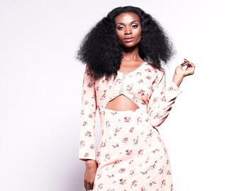 TABITHA Dress Retro Front Cut Peach Maxi Dress Etsy