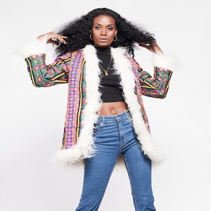 Multi coloured faux fur jacket clearance