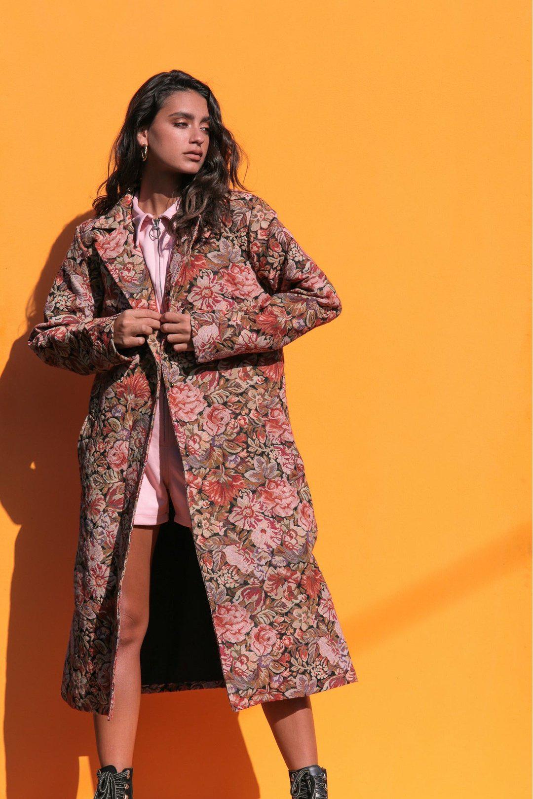 GRANDMA'S CURTAINS Woven Retro Floral Trench Jacket - Etsy