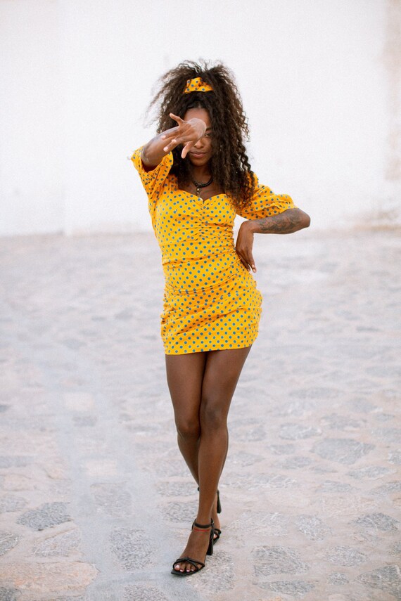 VESTITO A POIS PINA Mini abito estivo giallo Etsy Italia